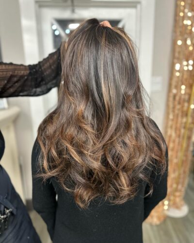 Looks for the New Year rich brunette hair color with caramel highlights castro valley